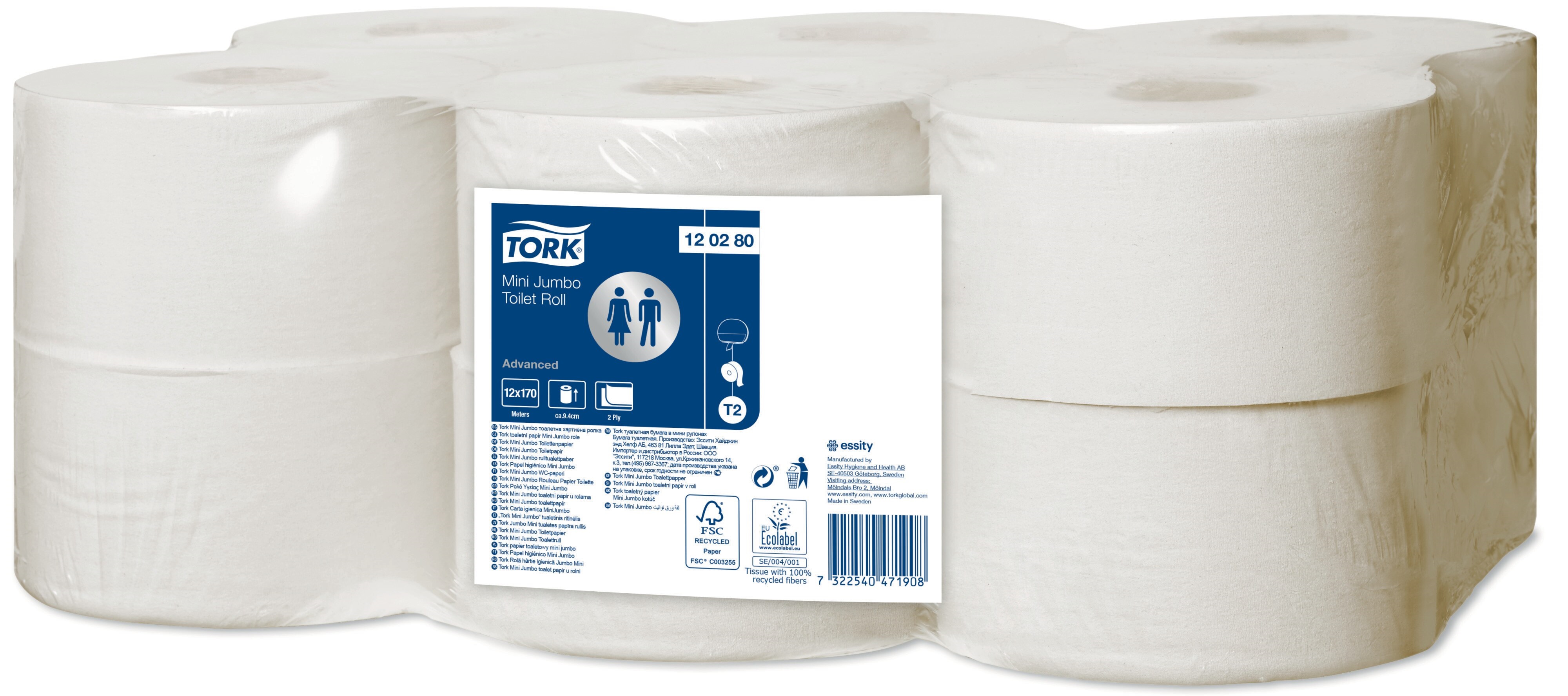 42567 Tork mini jumbo toiletpapier 12 rollen (120280)